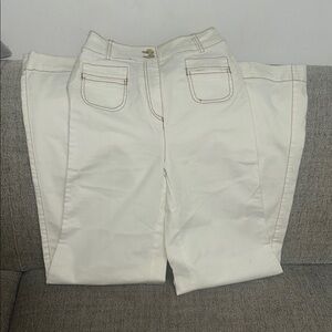 Classic Off White H&M  w/ Brown Trim  Women's Wide Leg Jeans/Pants, Size 2